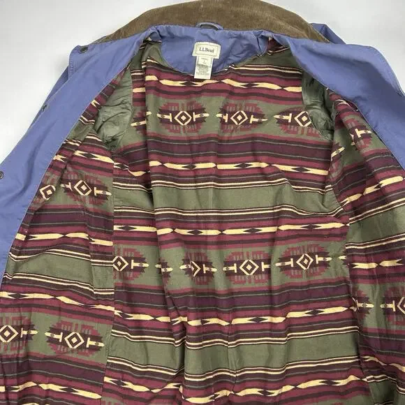 LL Bean Chore Duster Coat Womens Large Blue Canvas Barn Jacket Aztec Lined - Picture 8 of 14